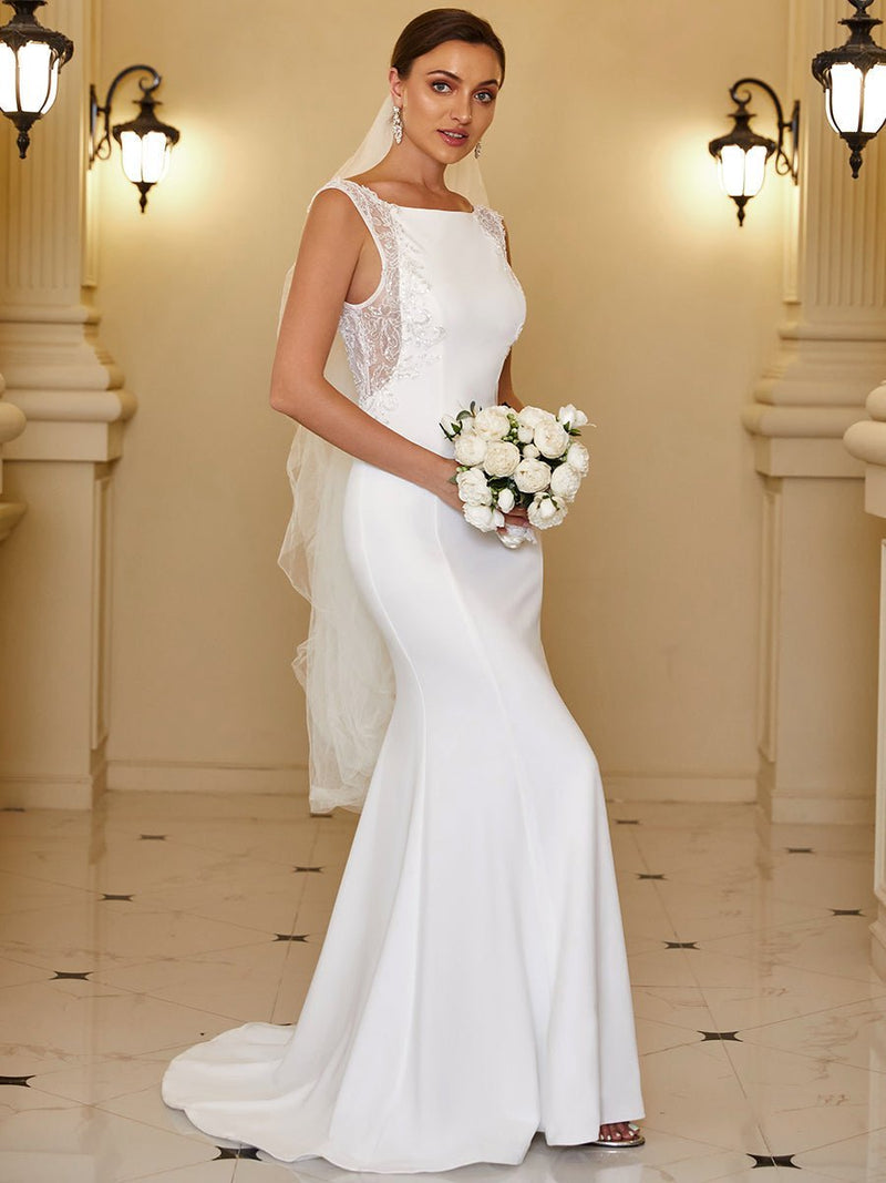 HIGH-NECK LACE WEDDING DRESS WITH SHEER DETAILS | Kleinfeld Bridal